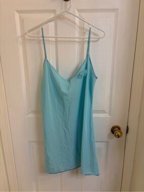 La SENZA Aqua Satin Slip dress with Floral Accent